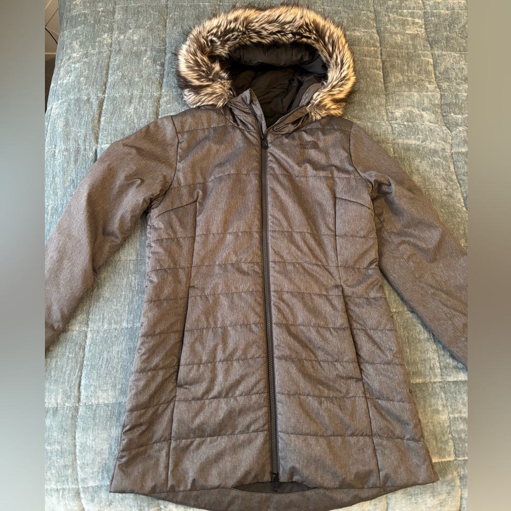 The North Face Gray Jacket with Faux Fur Hood